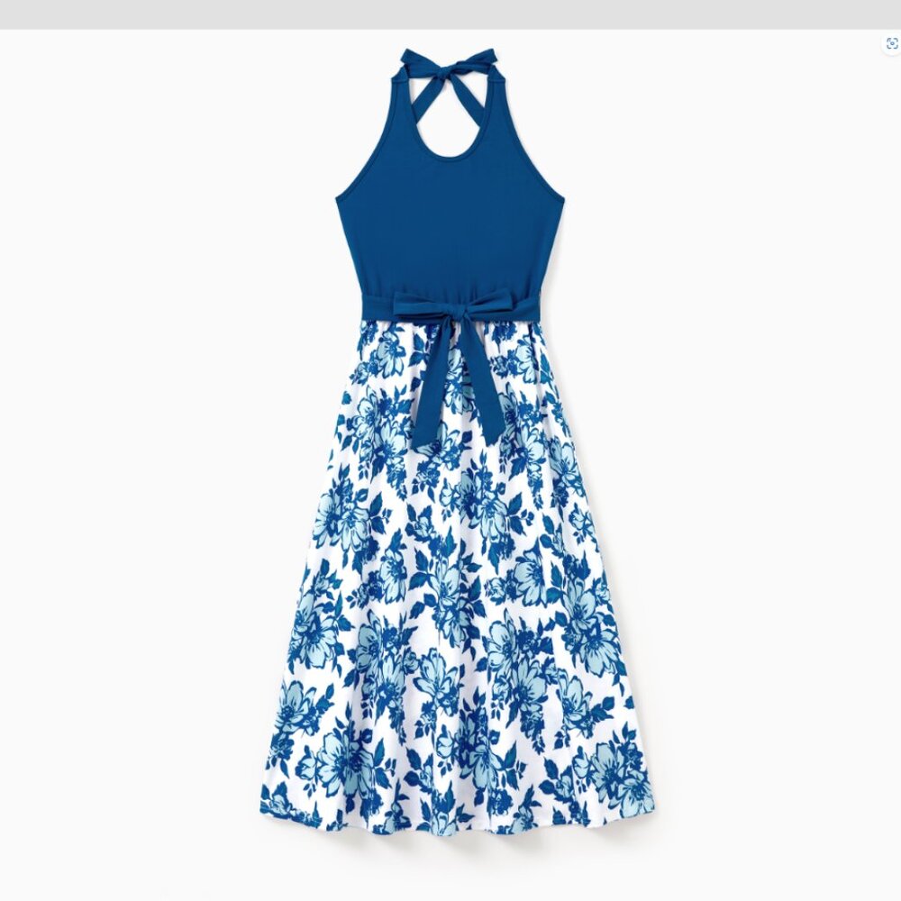 NWT Family Matching Outfits Blue Floral Summer Clothes Halter Dress